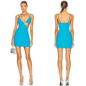 DAVID KOMA For Mini Dress in Blue Ribbed Size Small Cutout Detail Tank Dress